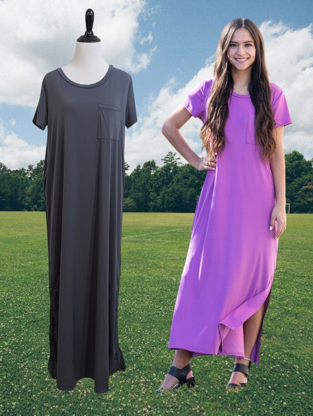 NEW Dark Grey SexyModest Brigitte Brianna Pocket Maxi Dress - Size Medium Womens